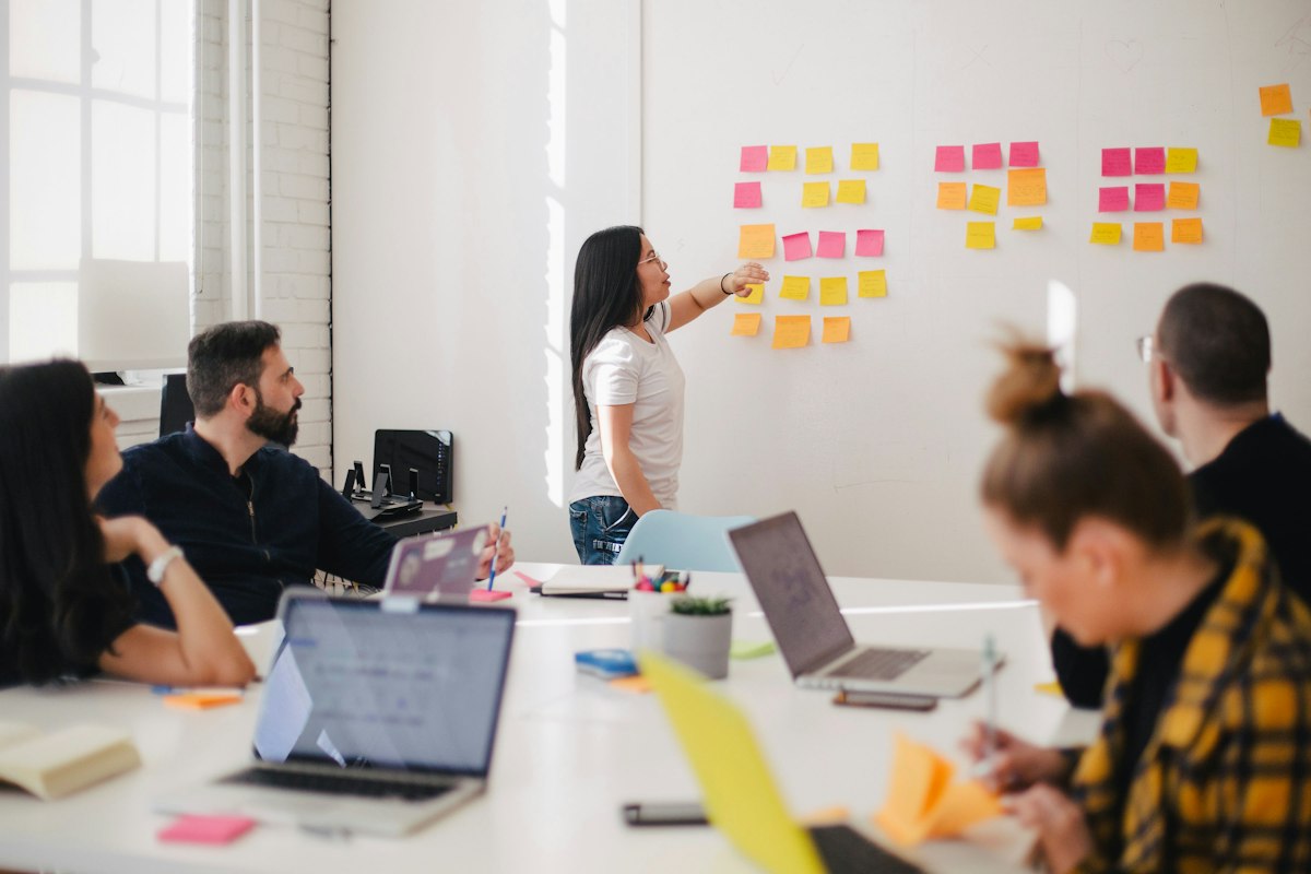 A facilitator running a working session with a small business team